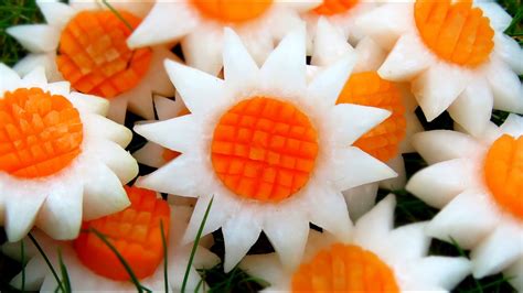 Art In Vegetable White SunFlowers | Vegetable Carving Garnish | Party Garnishing | Italypaul.co ...