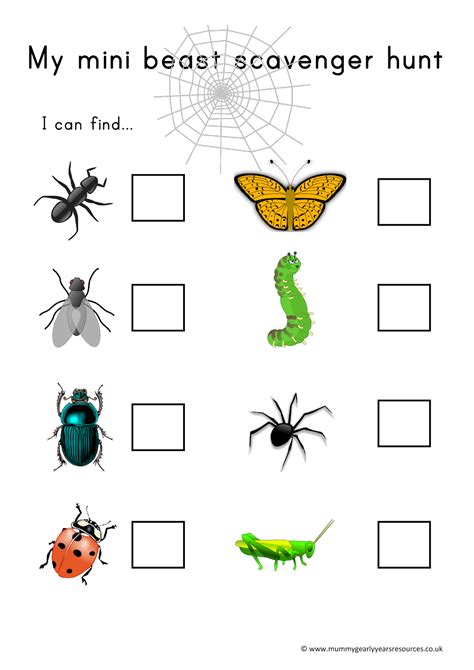 Mummy G early years resources: Mini beast scavenger hunt | Minibeasts, Forest school activities ...