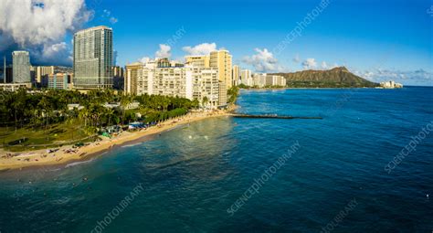 Aerial view of Waikiki Beach, Honolulu, Oahu, Hawaii - Stock Image ...