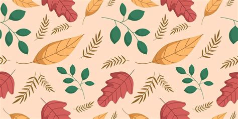 Seamless pattern with autumn fall leaves in Beige, Red, Brown, green ...