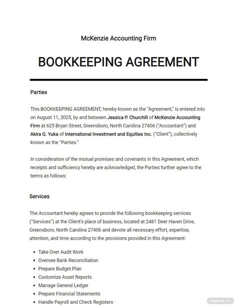 Bookkeeping Agreement Template - Google Docs, Word, Apple Pages | Template.net