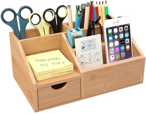 Homfa Bamboo Desk Organiser Desk Tidy Pen Holder Letter Rack Stationary Makeup Storage ...