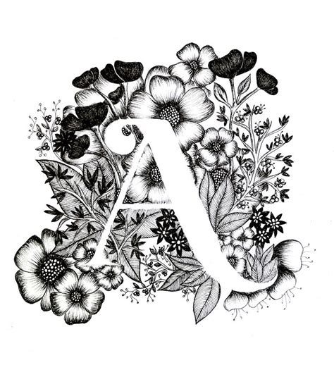 Letter A Print Alphabet, Calligraphy, Typography, Monogram, Flowers ...