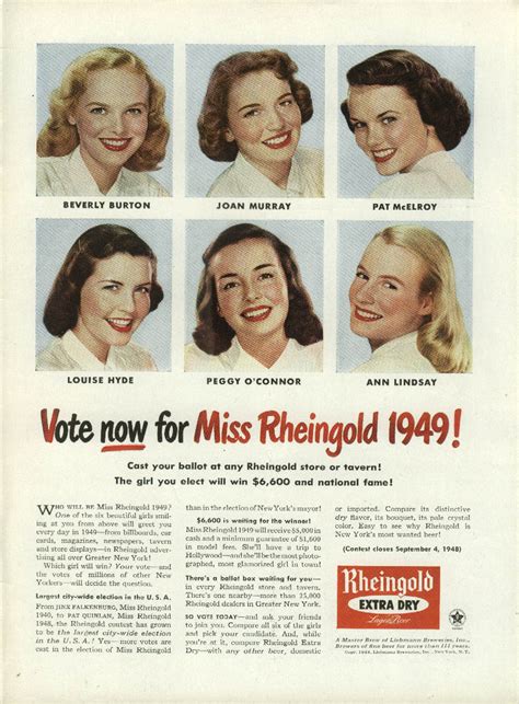 Vote NOW for Miss Rheingold 1949 Rheingold Beer ad 1948