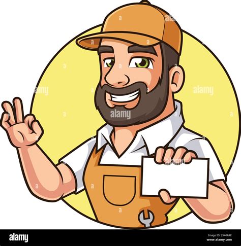 Handyman holding business card vector cartoon clip art Stock Vector ...