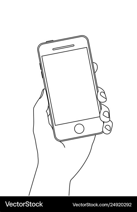 Single line drawing a hand holding a smartphone Vector Image