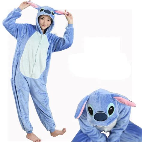 Women Character Stitch Pajamas Set Adult Coral Fleece Sleepwear Animal Pajama Womens Full Sleeve ...