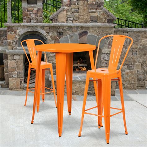 Flash Furniture 30" Round Metal Indoor-Outdoor Bar Table Set with 2 Cafe Barstools, Multiple ...