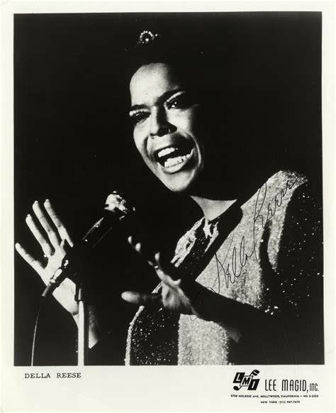 Della Reese singing into microphone. Autographed on front: “Della Reese.” Printed on front ...