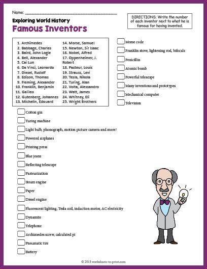 Free printable famous inventors history worksheet – Artofit