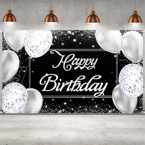 Buy Happy Birthday Backdrop Banner Photography Background Black and Silver Happy Birthday Banner ...