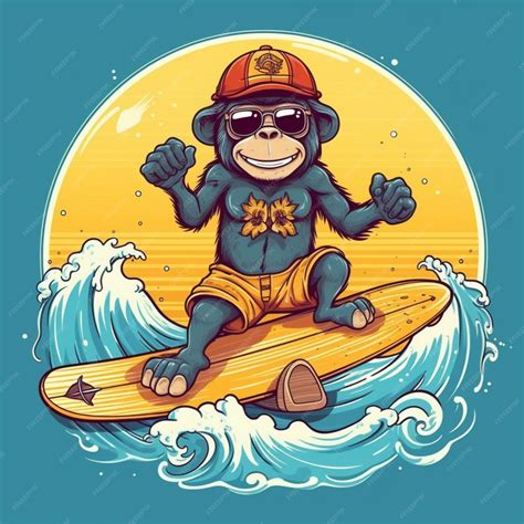 Premium AI Image | Cartoon monkey surfer riding a wave on a surfboard ...