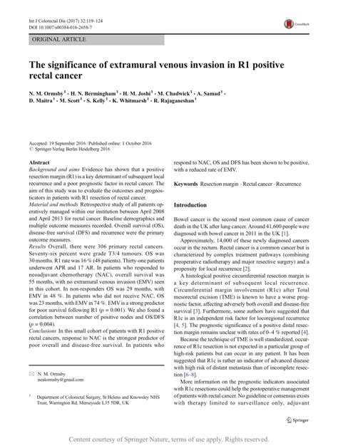 The significance of extramural venous invasion in R1 positive rectal ...