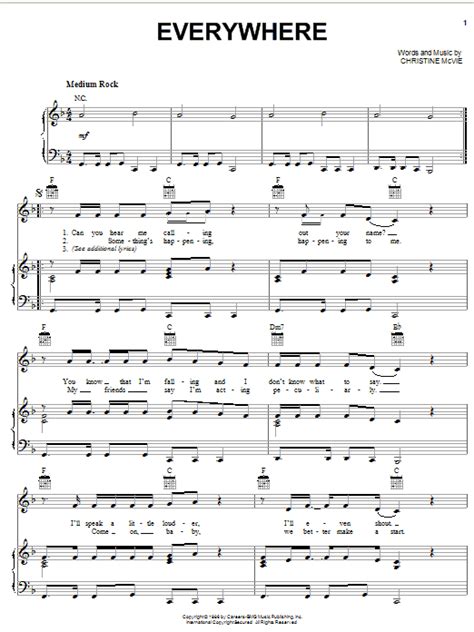 Fleetwood Mac "Everywhere" Sheet Music Notes | Download Printable PDF ...