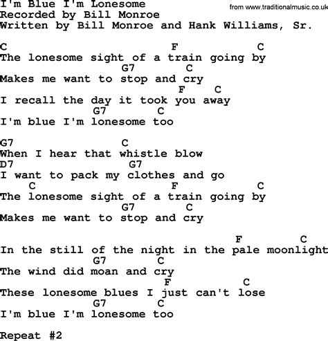 I'm Blue I'm Lonesome - Bluegrass lyrics with chords