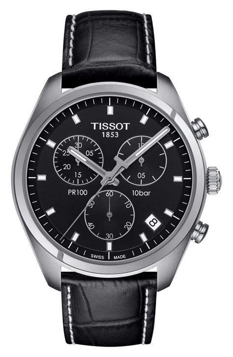 Tissot PR100 Chronograph Leather Strap Watch, 41mm | Nordstrom