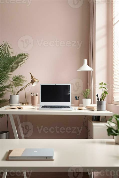 minimalist soft pastel color desk setup interior home office 29634765 Stock Photo at Vecteezy