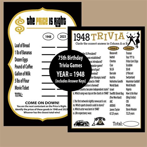 75th Birthday Games 75th Birthday Party 1948 Trivia Game - Etsy