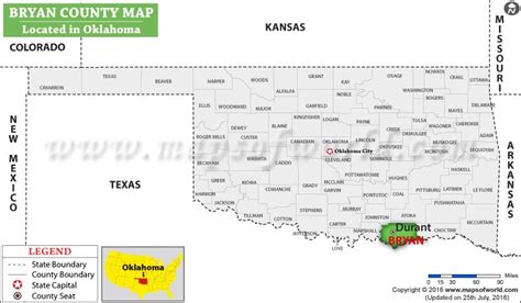 Bryan County Map, Oklahoma