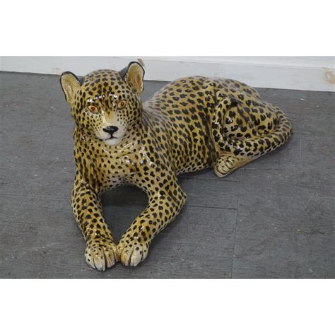 Large Italian Pottery Ceramic Leopard Statue | Chairish