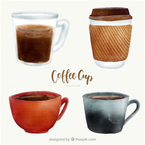 Watercolor coffee cup collection Vector | Free Download