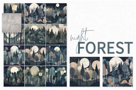 Night Forest Paintings Graphic by rileybgraphics · Creative Fabrica