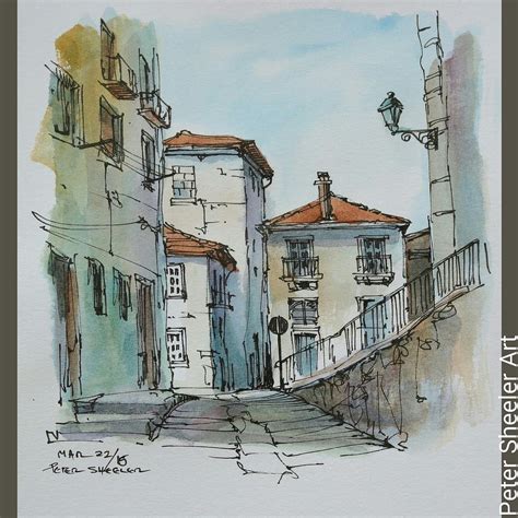 Urban sketching, Architecture painting, Watercolor city