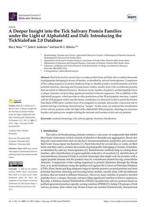 (PDF) A Deeper Insight into the Tick Salivary Protein Families under ...