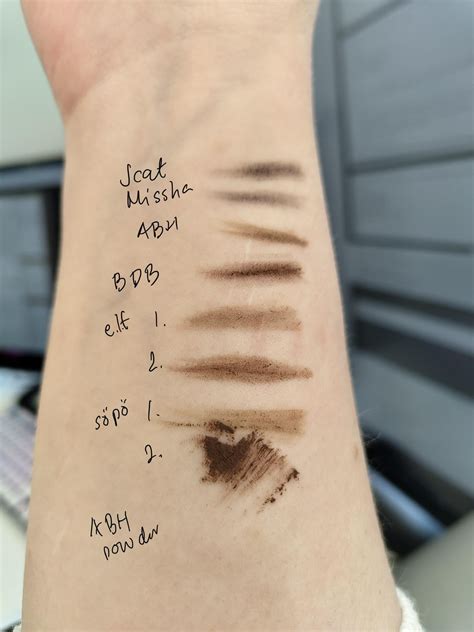 Eyebrow pencil swatches in taupe/blonde/gray/ash : r/PaleMUA