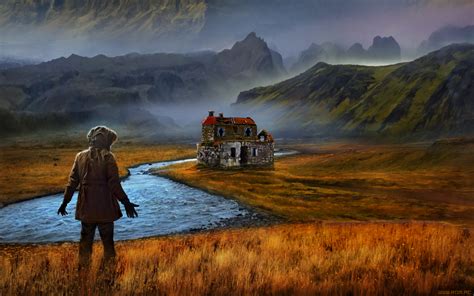 Romantically Apocalyptic, Digital art, Apocalyptic, Nature, Landscape, Mountains, Field, Mist ...