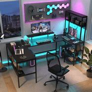 AOGLLATI Corner Desk with Storage,Computer Desk with Hutch & LED Lights ...