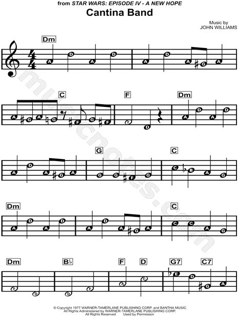 "Cantina Band" from 'Star Wars' Sheet Music for Beginners in A Minor ...