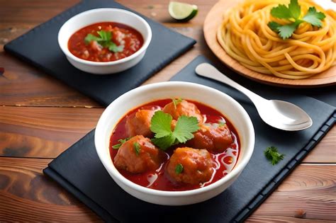 Premium Photo | A bowl of spaghetti with spaghetti and tomato sauce.