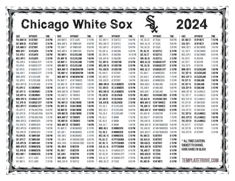 Printable 2024 Chicago White Sox Schedule