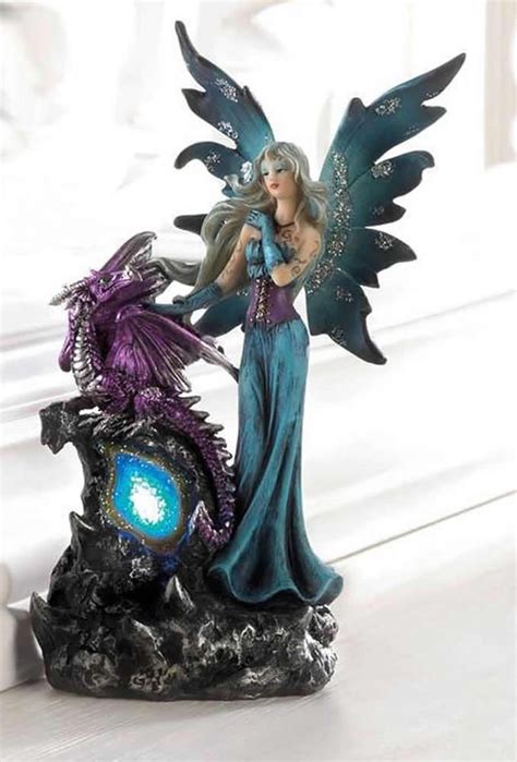 Gothic Fairy and Dragon With LED Gemstone Figurine With Quantity ...