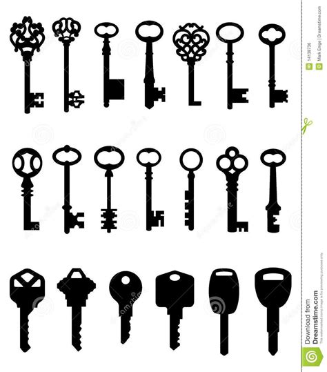 Silhouetted set of keys. Black silhouetted set of antique, retro and ...