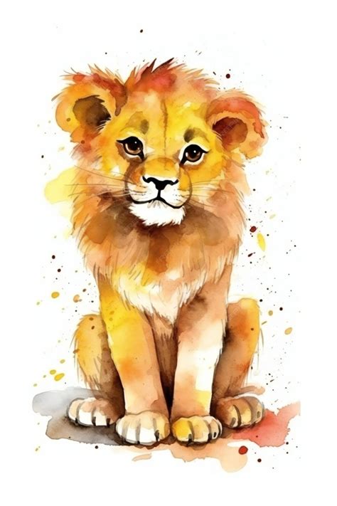 Premium AI Image | Watercolor painting of a lion cub