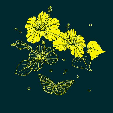 Botanical pattern with tropical flowers and butterflies. Hibiscus. Vector illustration. 24596599 ...