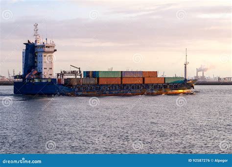 Container Ship at Sunset stock photo. Image of nautical - 92587276