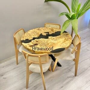 Resin River Dining Table, Round Epoxy Table, Black Table, Dining Room ...