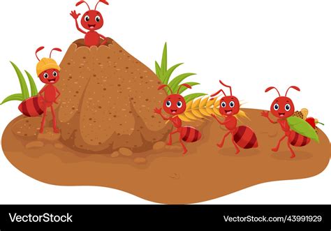 Cartoon ants colony working together bringing fo Vector Image