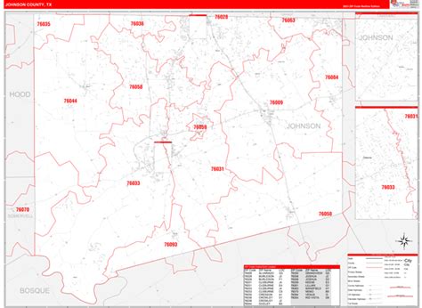 Johnson County, TX Zip Code Wall Map Red Line Style by MarketMAPS ...