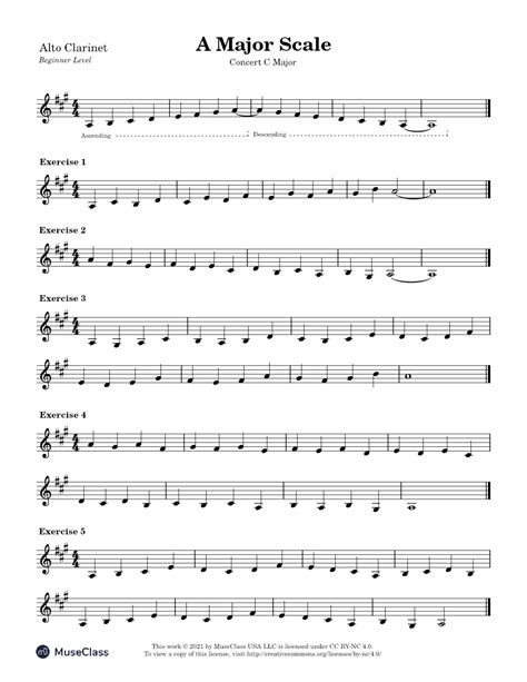 Concert C Major Scale Exercises-Beginner for Alto Clarinet Sheet music for Clarinet alto (Solo ...