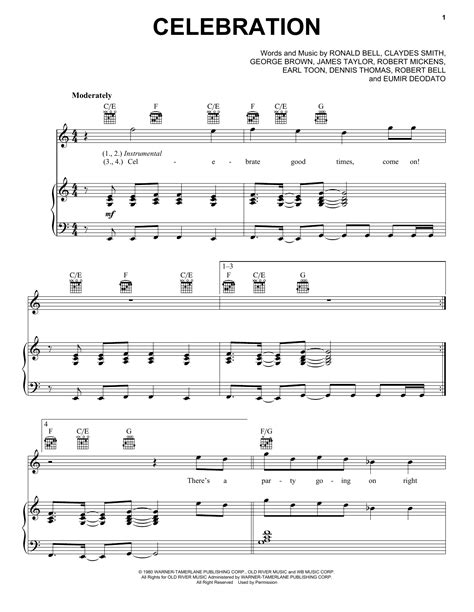 Kool & The Gang Celebration Sheet Music Notes, Chords | Sheet music notes, Lyrics and chords ...