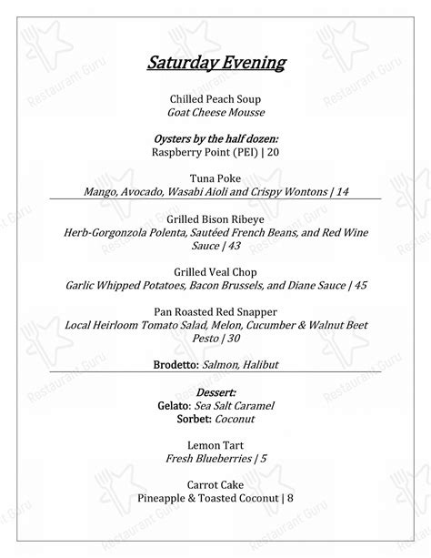 Menu at Tuscarora Mill Restaurant, Leesburg