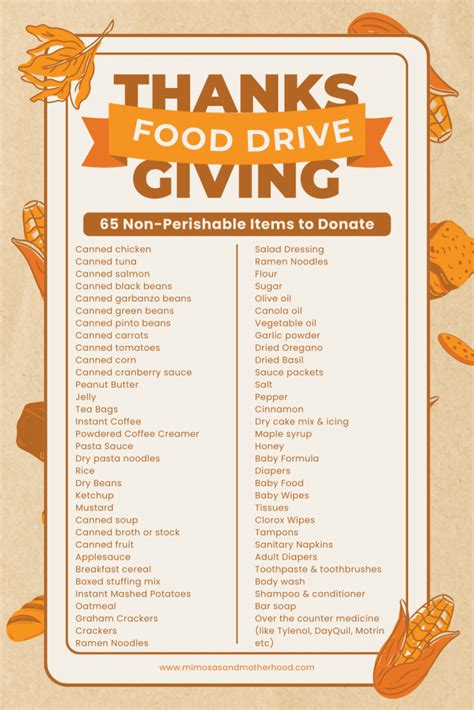 65 Non Perishable Foods for a Thanksgiving Food Drive - Mimosas ...