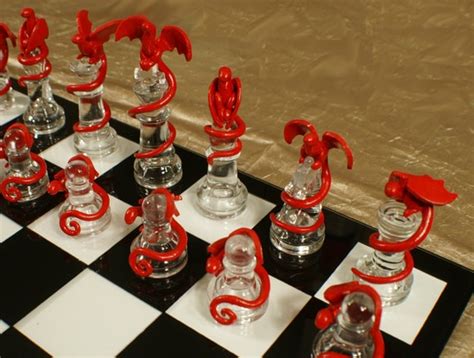 Items similar to Epic Dragon Chess Set - Glass Board, Polymer Clay ...