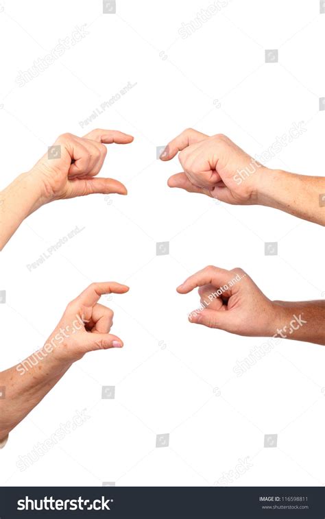 Senior Hands Of Man, Woman Show Hold Finger Gesture, Isolated Stock ...