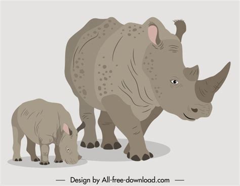 Rhino animals icons mother baby sketch 3d design Vectors images graphic ...