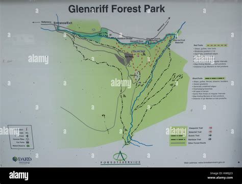 Glenariff Forest Park sign that shows a map of the trails and walks in the forest Stock Photo ...